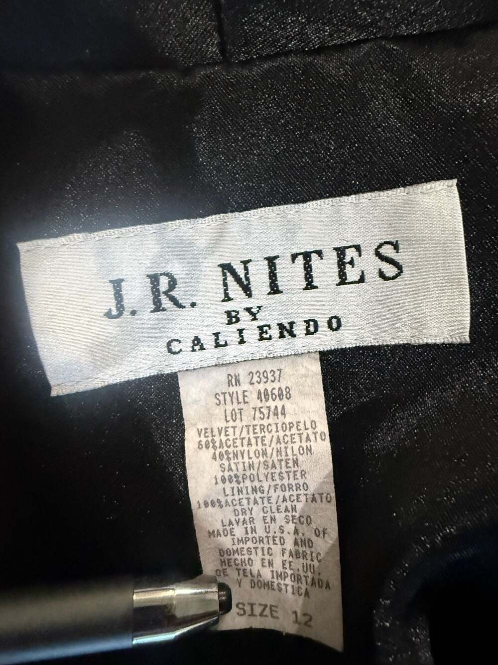 Vintage J.R. Nites Black Velvet Rhinestone Button Whimsigoth Jacket Blazer 12 - Picture 4 of 9